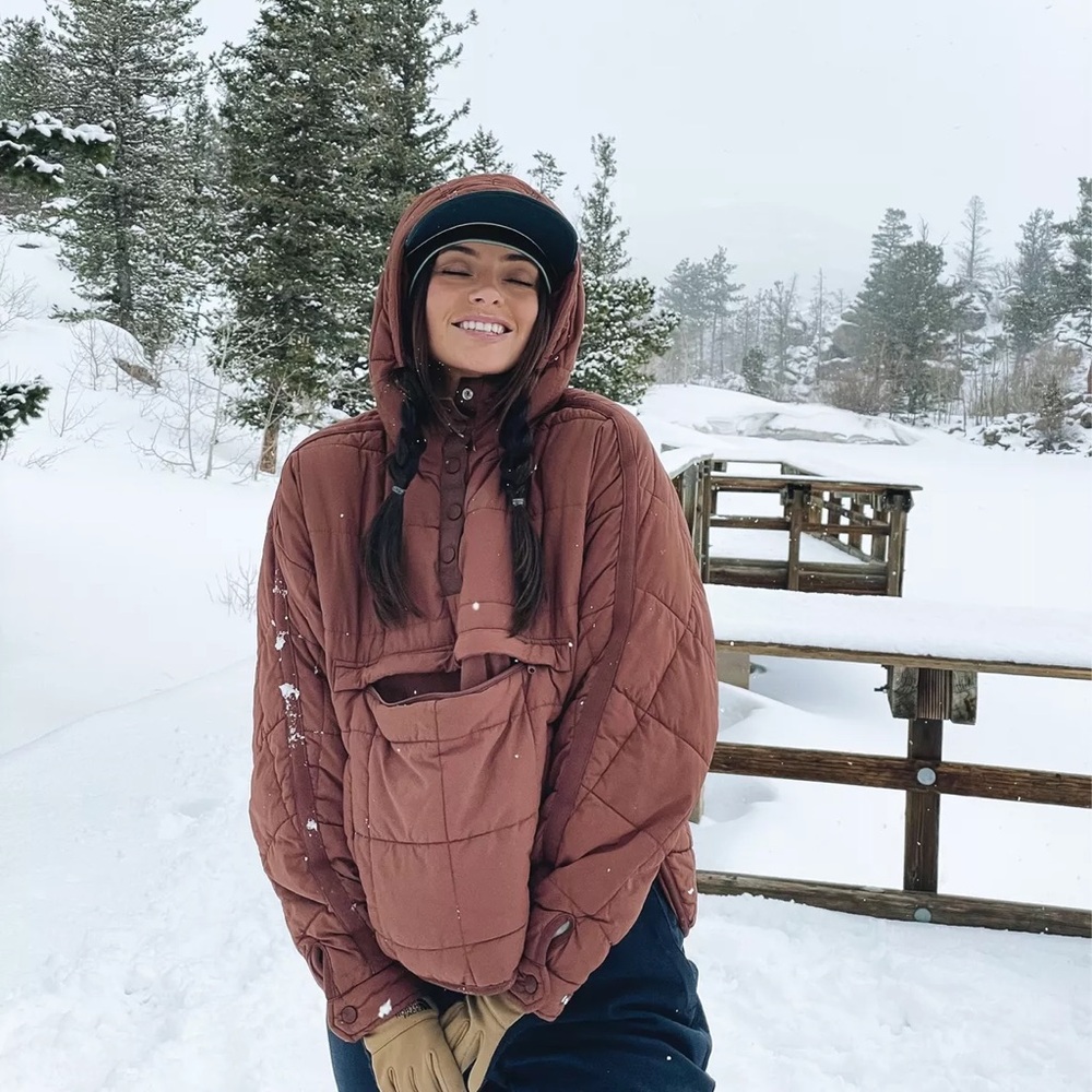 Free People Quilted Hooded Puff Jacket in Rust Brown - Picture 6 of 13
